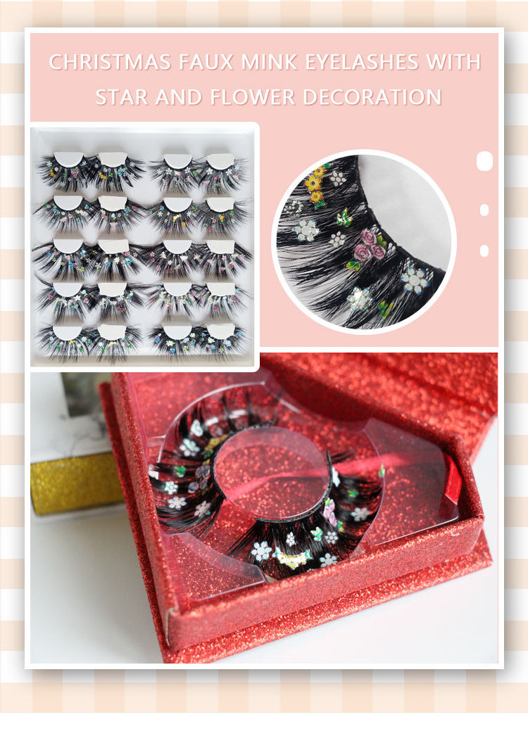 Christmas decoration rainbow heart faux synthetic eyelashes with star and flower decals decoration