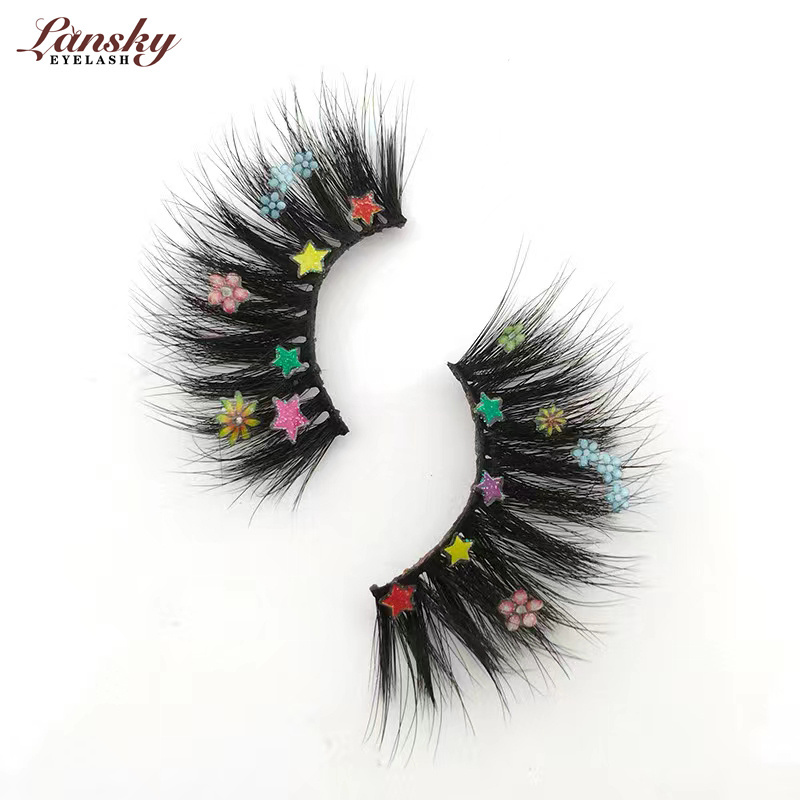 Christmas decoration rainbow heart faux synthetic eyelashes with star and flower decals decoration