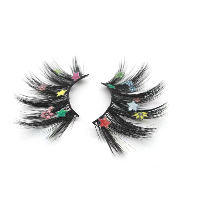 Christmas decoration rainbow heart faux synthetic eyelashes with star and flower decals decoration