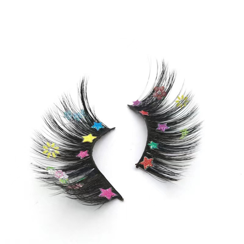 Christmas decoration rainbow heart faux synthetic eyelashes with star and flower decals decoration