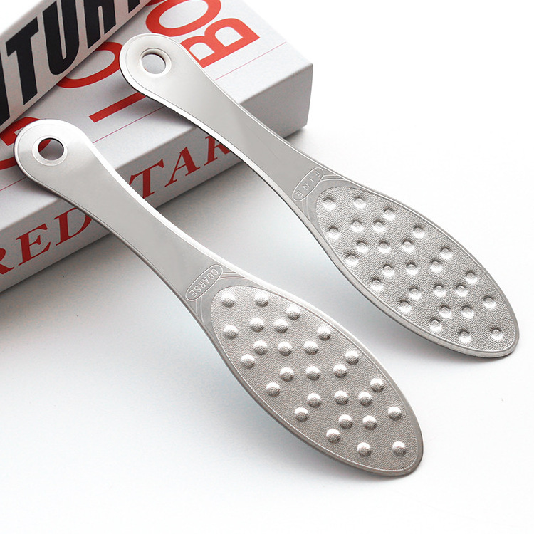 Professional 304 Stainless Steel Custom Logo Foot Files Pedicure Tool Double Side Foot Care Scrubber