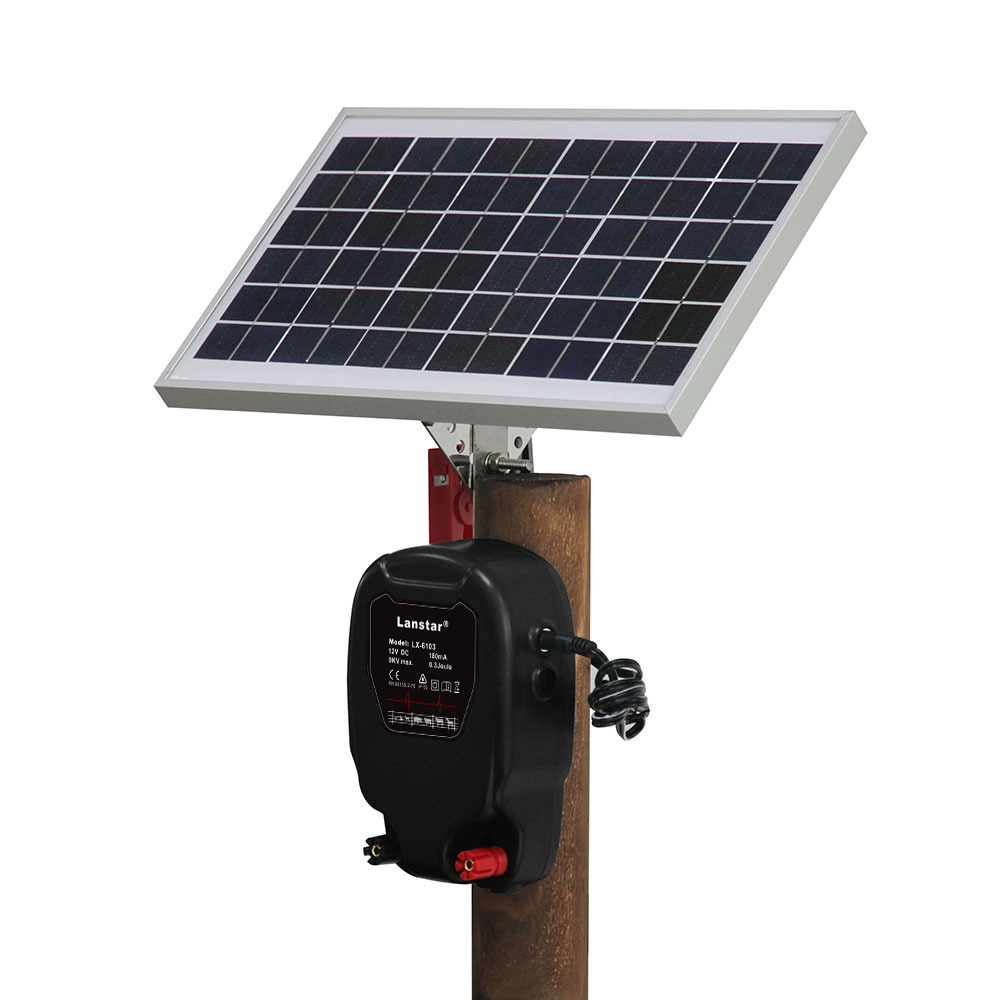 Solar Powered Kit Electric Fence Energizer Charger Electric Shepherd 0.3J Output with 8W Solar Panel