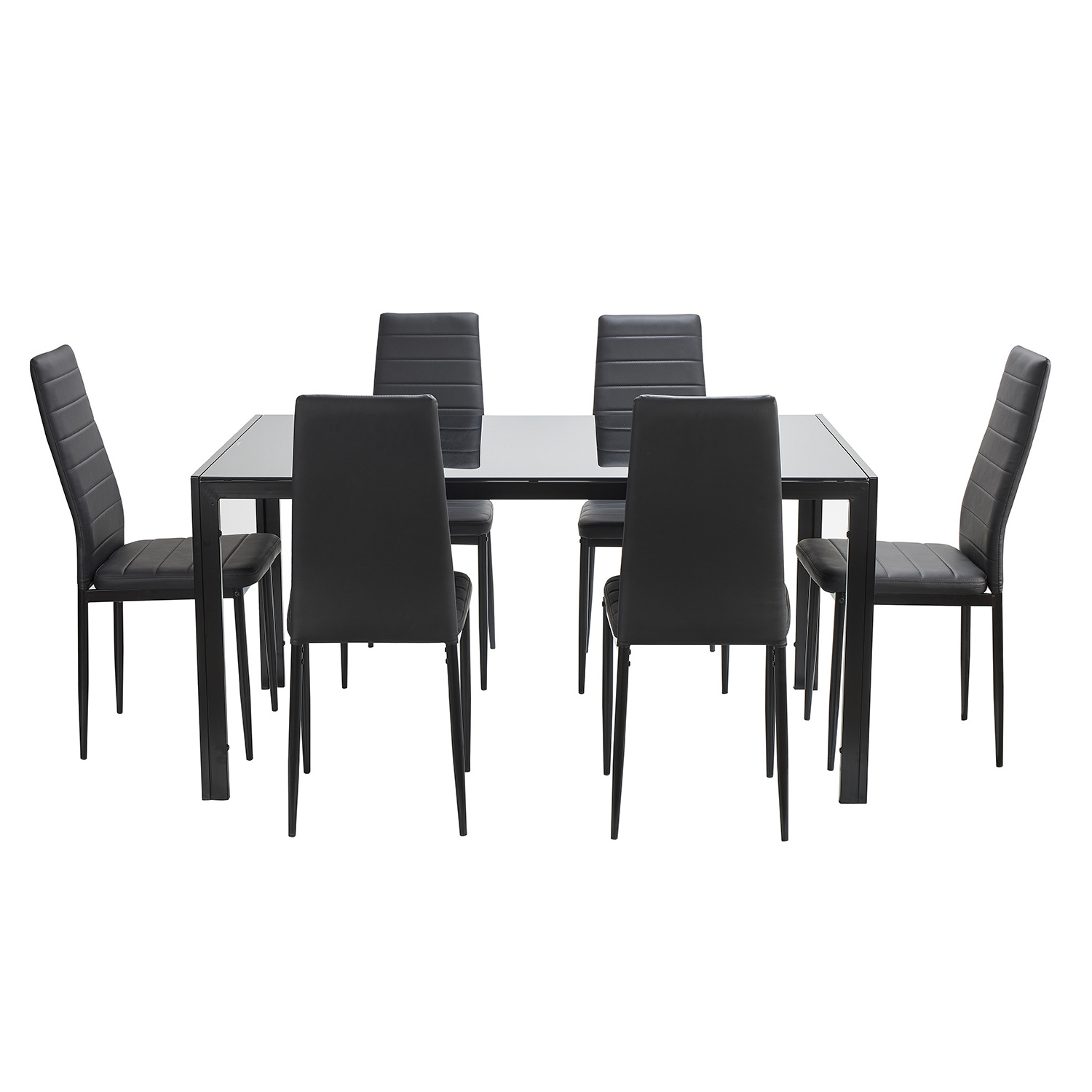 Modern nordic dining room furniture pu leather dining chair glass dining table set 6 chairs