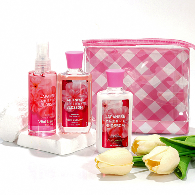 Wholesale Floral Fragrance Private Label Shower Gel Body Lotion Body Scrub Bath Shower Gift Set For Woman