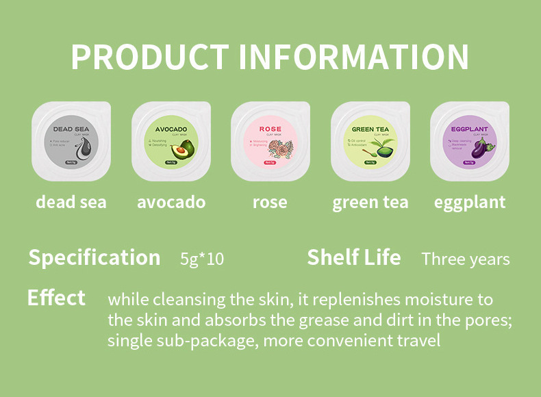 Organic Sakura Matcha Eggplant Tea Tree Mung Bean Oil Control Deep Cleansing Whitening Face Facial Skin Care Mud Mask Clay Mask