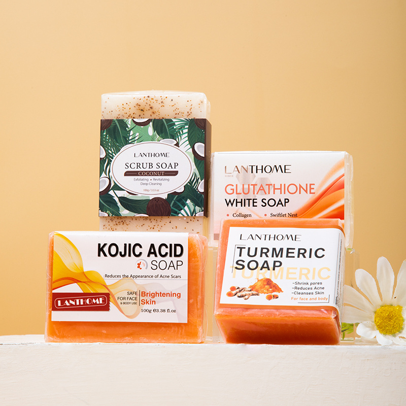 Lanthome Natural Organic Turmeric Kojic Acid Coconut Scrub Glutathione Soap Wholesale Whitening Acne Anti-aging Soap