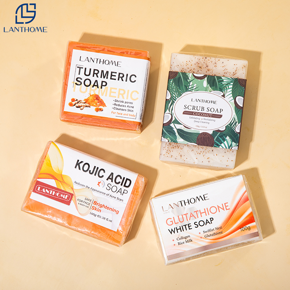 Lanthome Natural Organic Turmeric Kojic Acid Coconut Scrub Glutathione Soap Wholesale Whitening Acne Anti-aging Soap