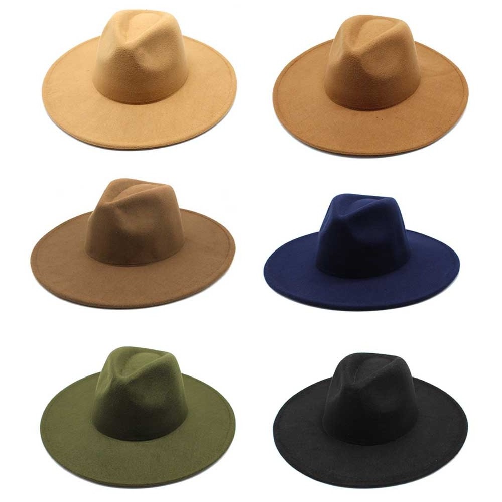 Women Men Fashion 9.5 cm Wide Customized logo Panama Felt Hat Wide Brim Felt Fedora Hat