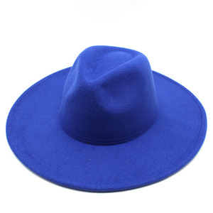 Women Men Fashion 9.5 cm Wide Customized logo Panama Felt Hat Wide Brim Felt Fedora Hat