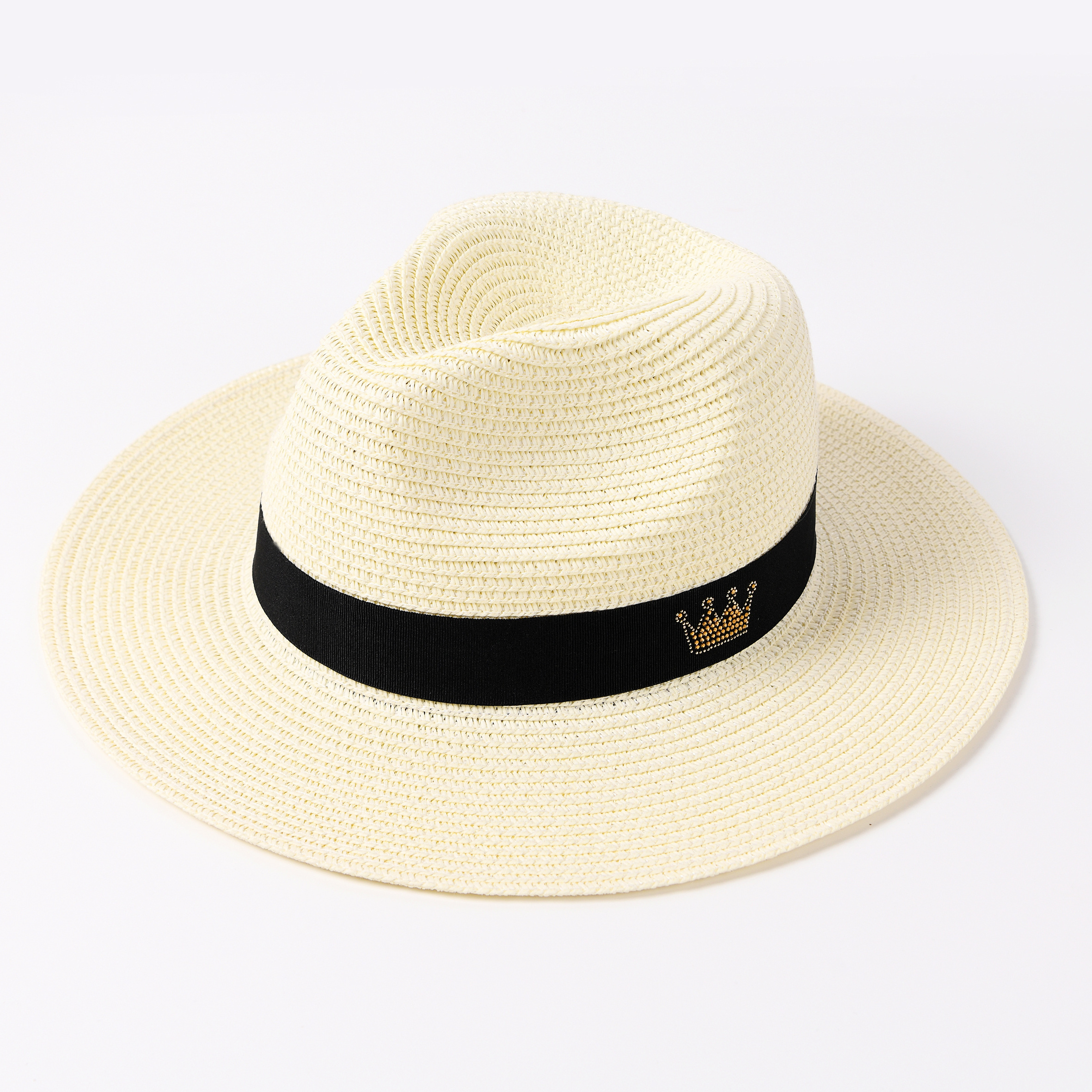 Wholesale Custom Logo Summer Panama Fedora Straw Hat Wide Brim Roll up Beach Sun Straw Hat Women and Men