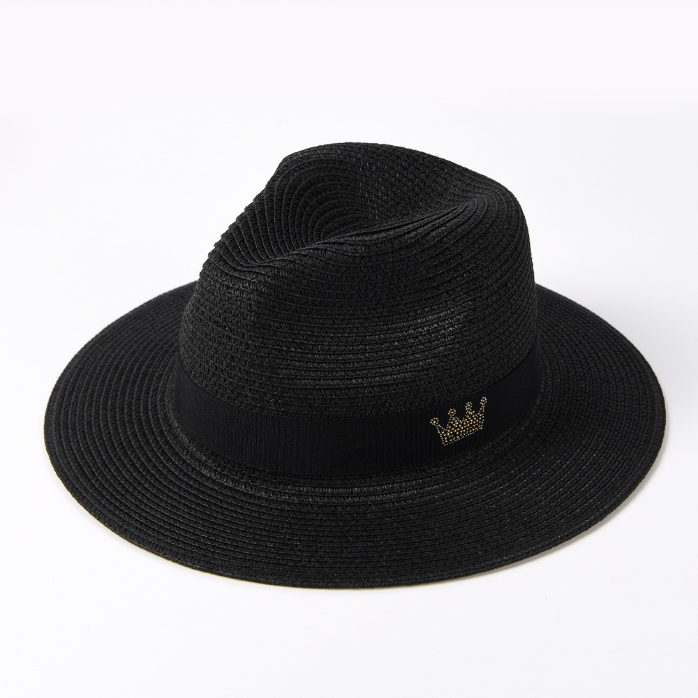 Wholesale Custom Logo Summer Panama Fedora Straw Hat Wide Brim Roll up Beach Sun Straw Hat Women and Men