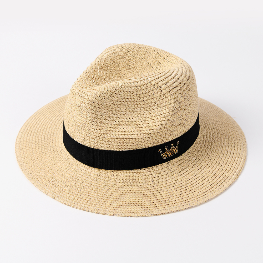 Wholesale Custom Logo Summer Panama Fedora Straw Hat Wide Brim Roll up Beach Sun Straw Hat Women and Men