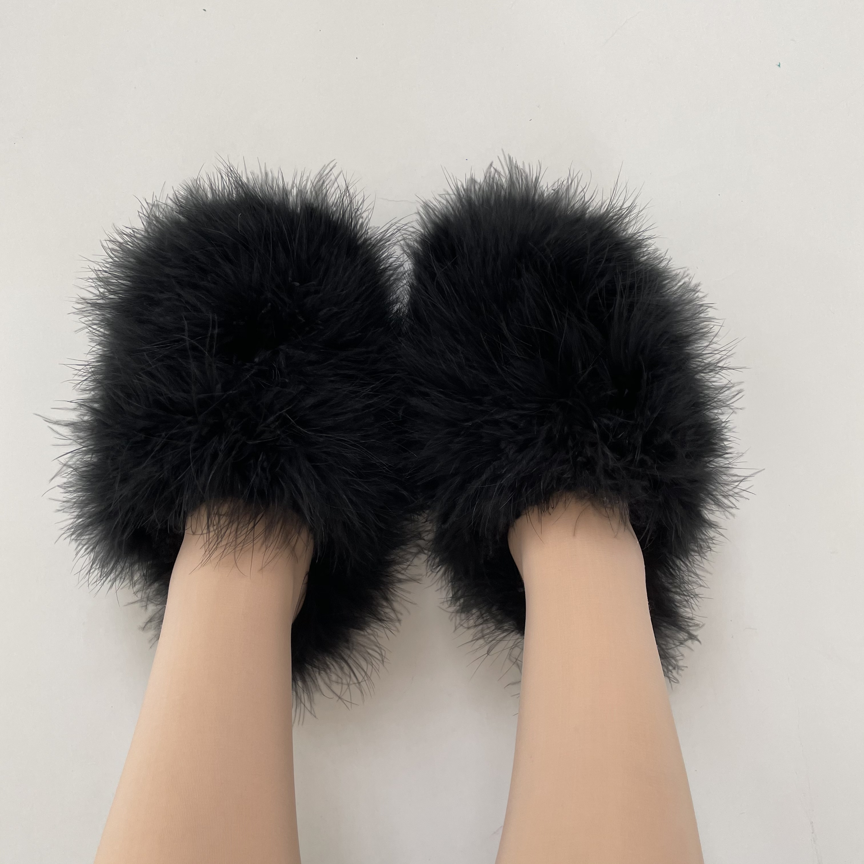 Factory Price New Fashion  Designer ostrich feather Slippers