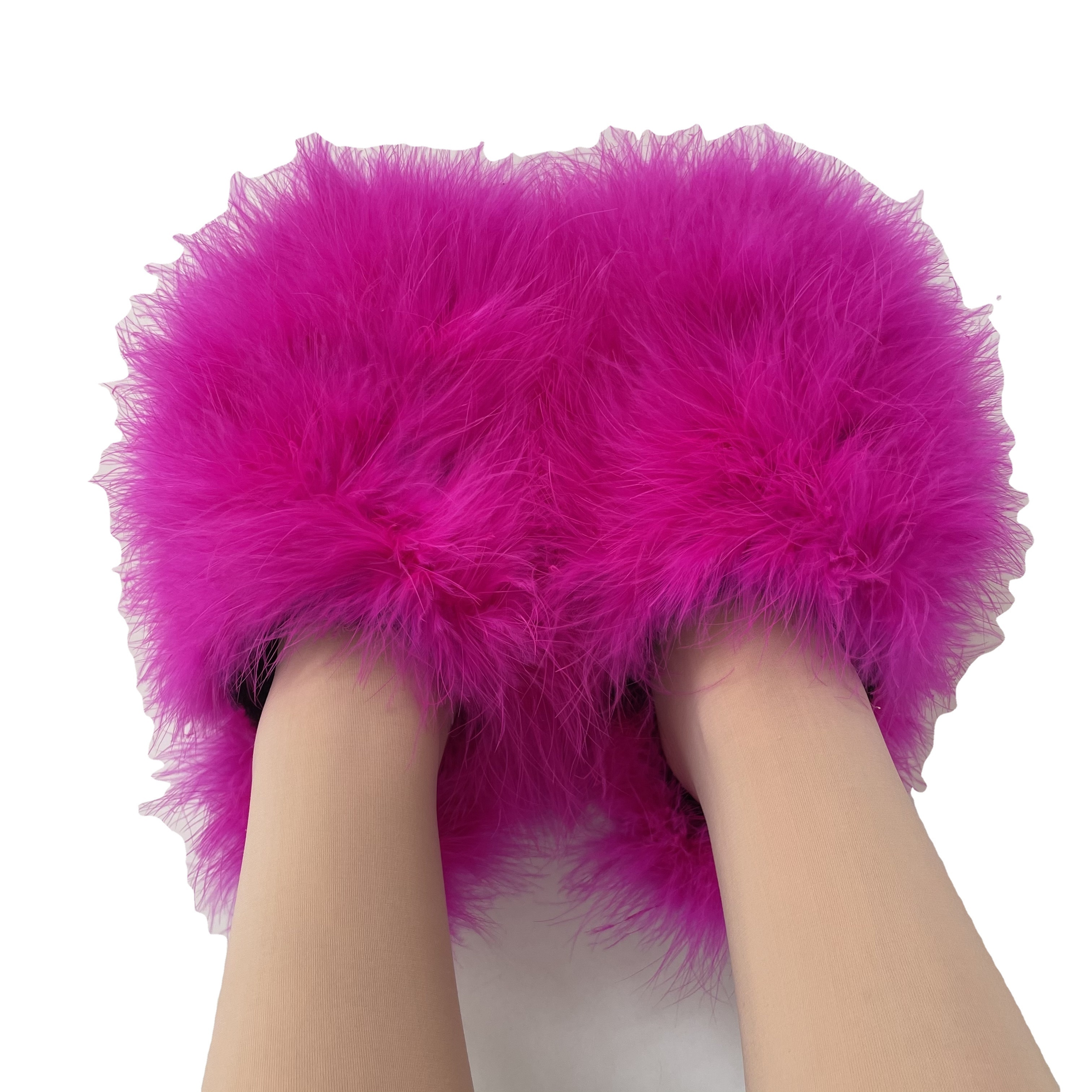 Factory Price New Fashion  Designer ostrich feather Slippers