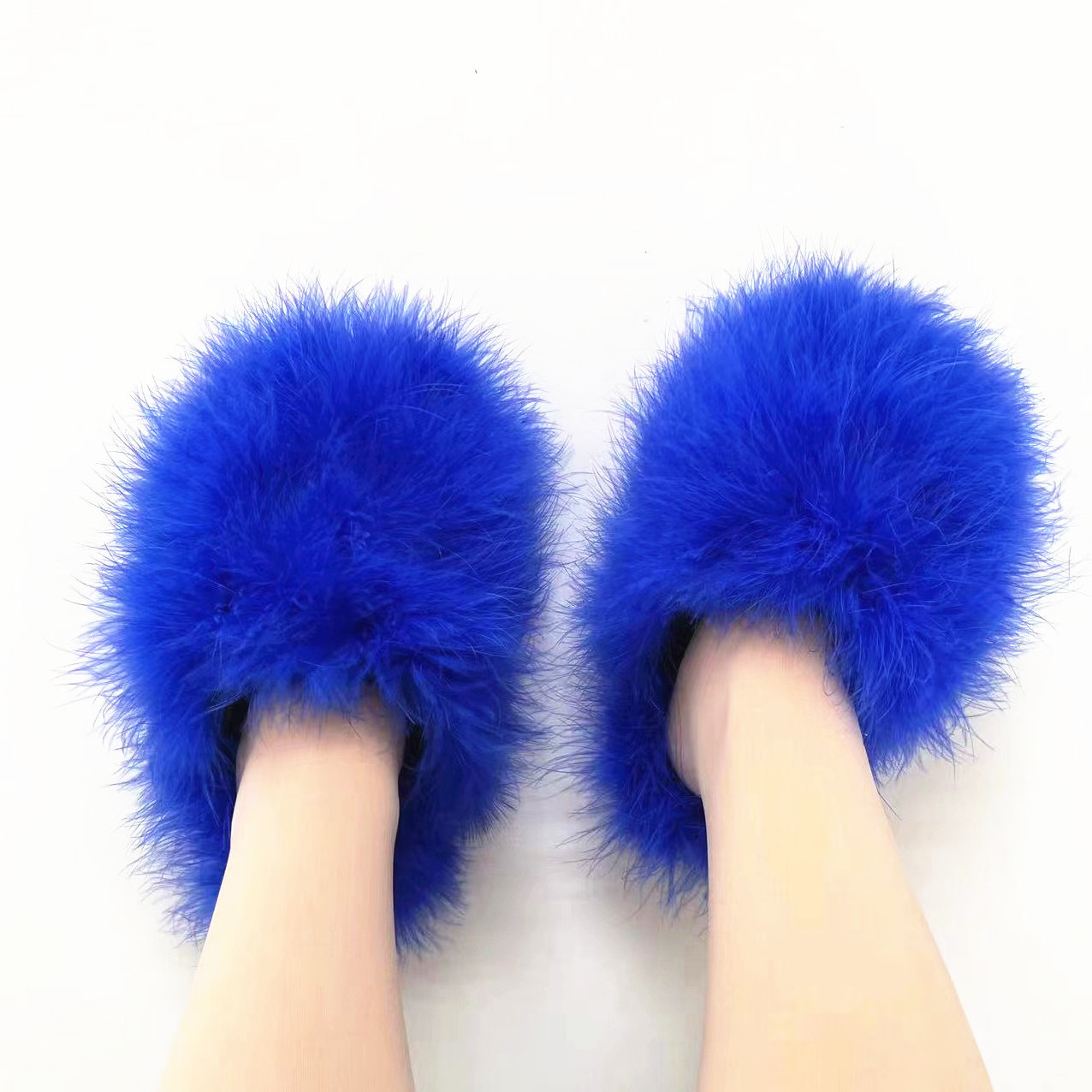 Summer Women Ostrich Fur Fluffy Slippers Ostrich Fur Pumps Fashion Slippers Feather Shoes