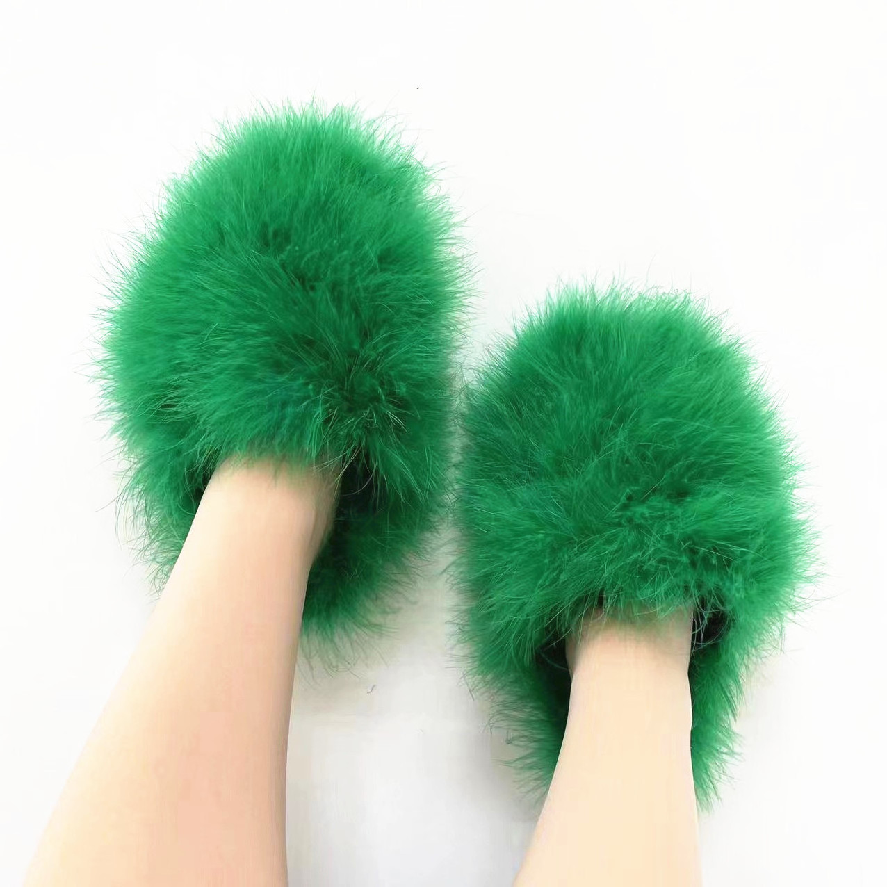 Summer Women Ostrich Fur Fluffy Slippers Ostrich Fur Pumps Fashion Slippers Feather Shoes