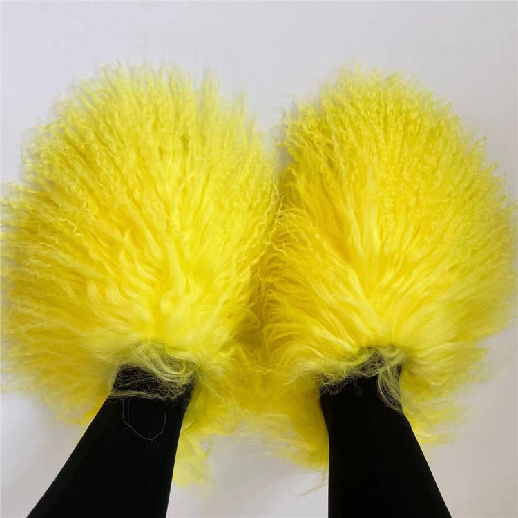 New Designer Long Hair Sheep Fur Slides Fashion Mongolian Slippers For Popular Design