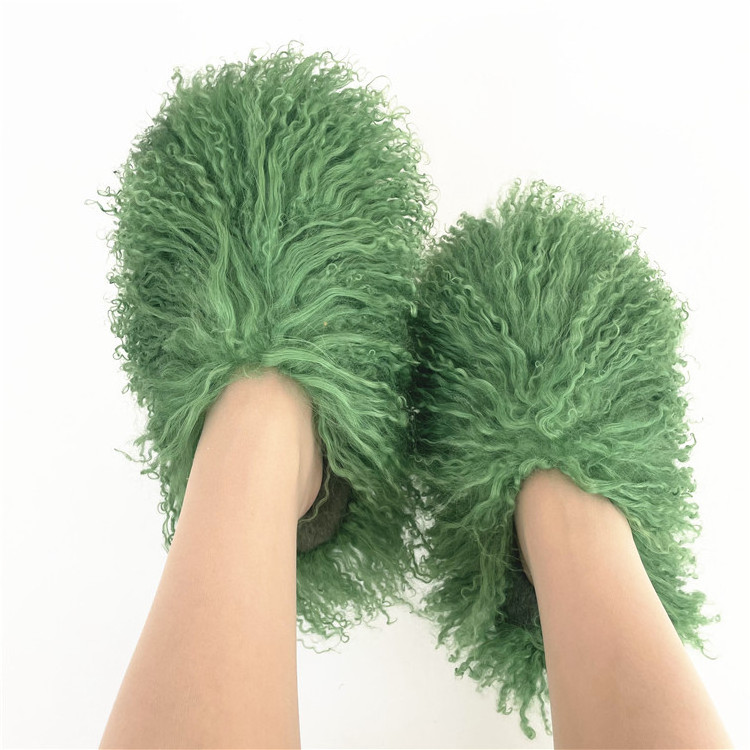 New Designer Long Hair Sheep Fur Slides Fashion Mongolian Slippers For Popular Design