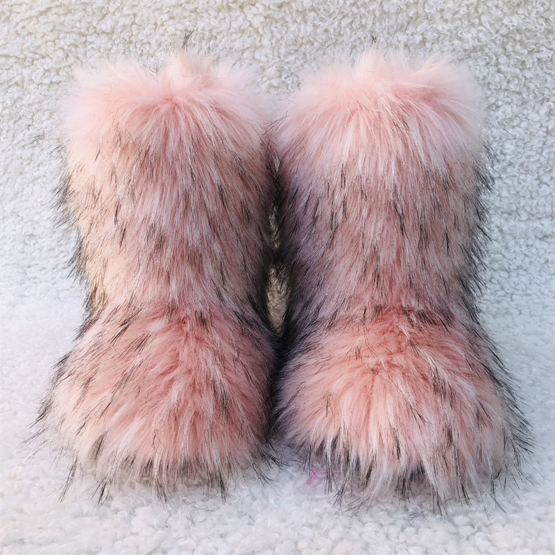 2024  Hot Selling Customized Color  Wholesale women Winter Snow warmful Faux Raccoon Fur Boots