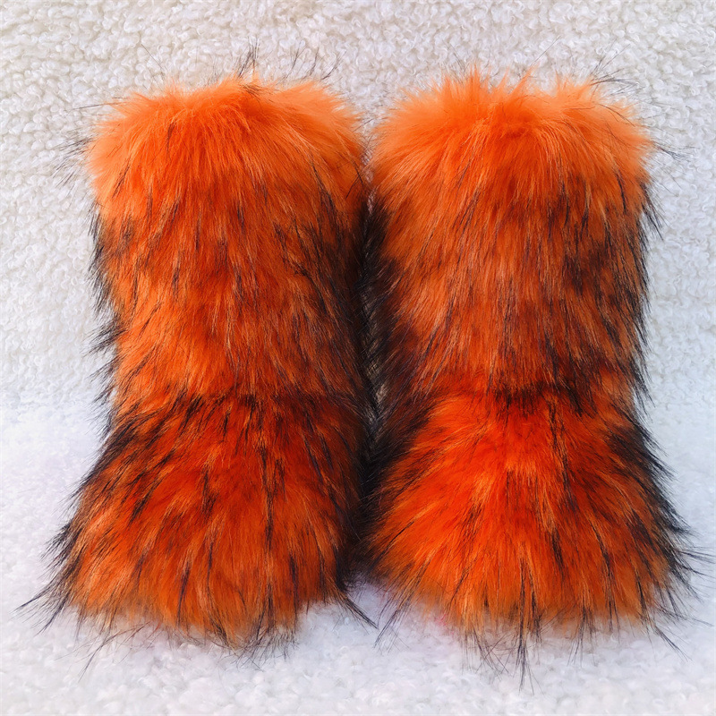 2024  Hot Selling Customized Color  Wholesale women Winter Snow warmful Faux Raccoon Fur Boots