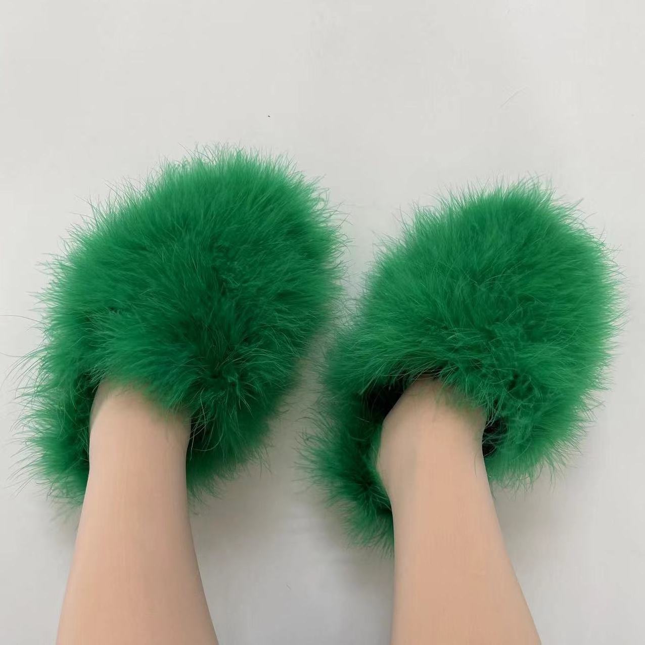 Factory Price New Fashion  Designer ostrich feather Slippers