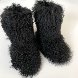 Customized Color and logo  Factory price black  winter  real Mongolian   fur boots  for women