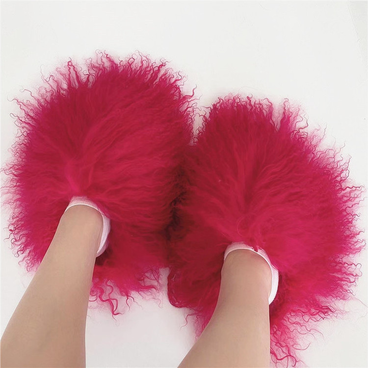 New Designer Long Hair Sheep Fur Slides Fashion Mongolian Slippers For Popular Design