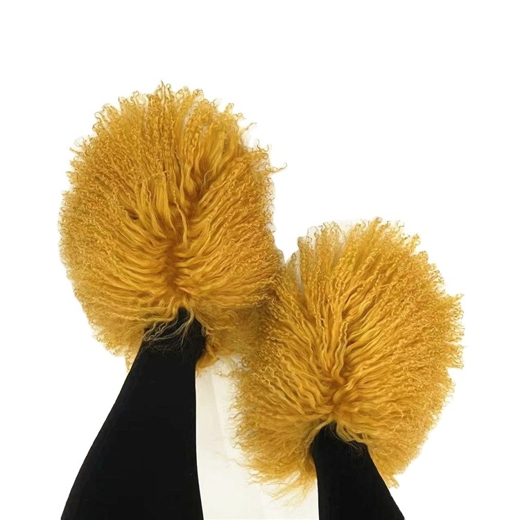 New Designer Long Hair Sheep Fur Slides Fashion Mongolian Slippers For Popular Design