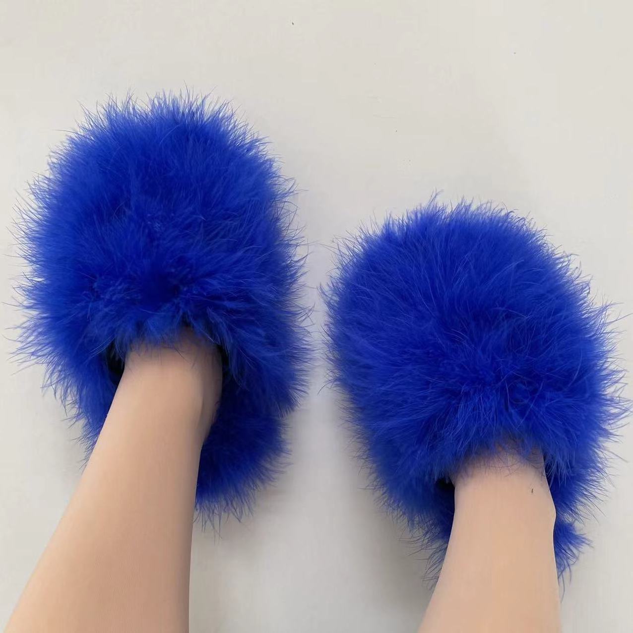 Factory Price New Fashion  Designer ostrich feather Slippers