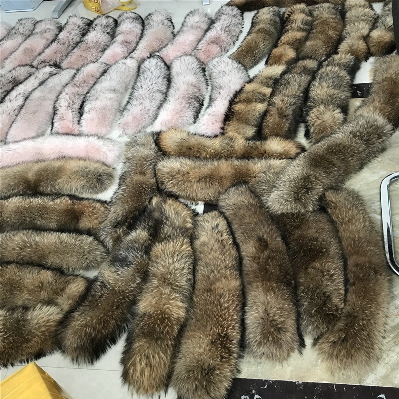 Factory wholesale dyed 100% Real Raccoon  Fur Collar for winter jackets