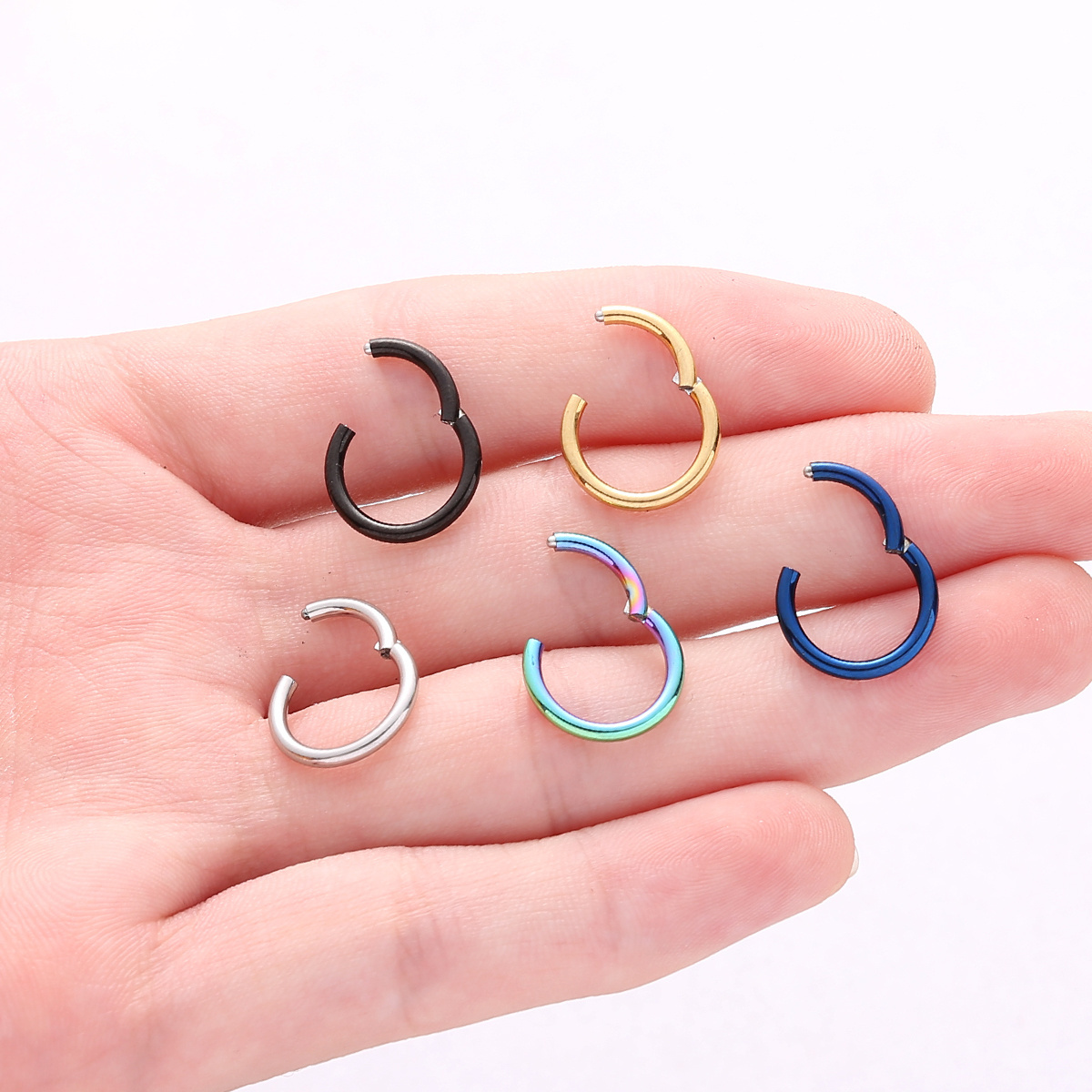 Stainless steel  septum nose piercing helix cartilage rook hoop earring hinged clicker segment nose ring