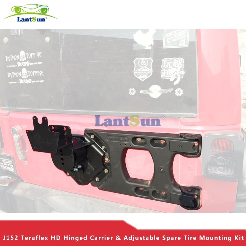 Lantsun J152  HD Hinged Carrier & Adjustable Spare Tire Mounting Kit For Jeep for for wrangler JK 07-16  Aluminum