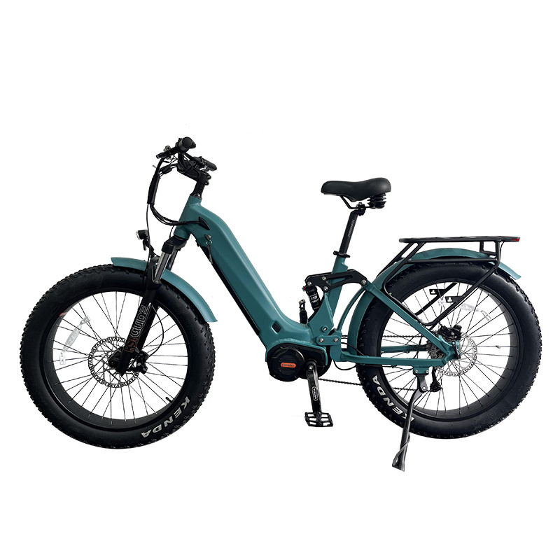 Lantu Ebike High Quality 26 inch  48v 1000w Mid Drive Step Through Fat Tire Full Suspension Ebike Mountain Electric Bike