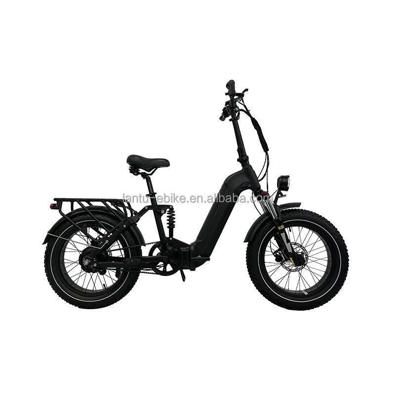 Lantu Ebike New Model 48v 500w Integrated Battery Gates Belt Drive Full suspension e-bike Fat Tire Electric Folding Bikes