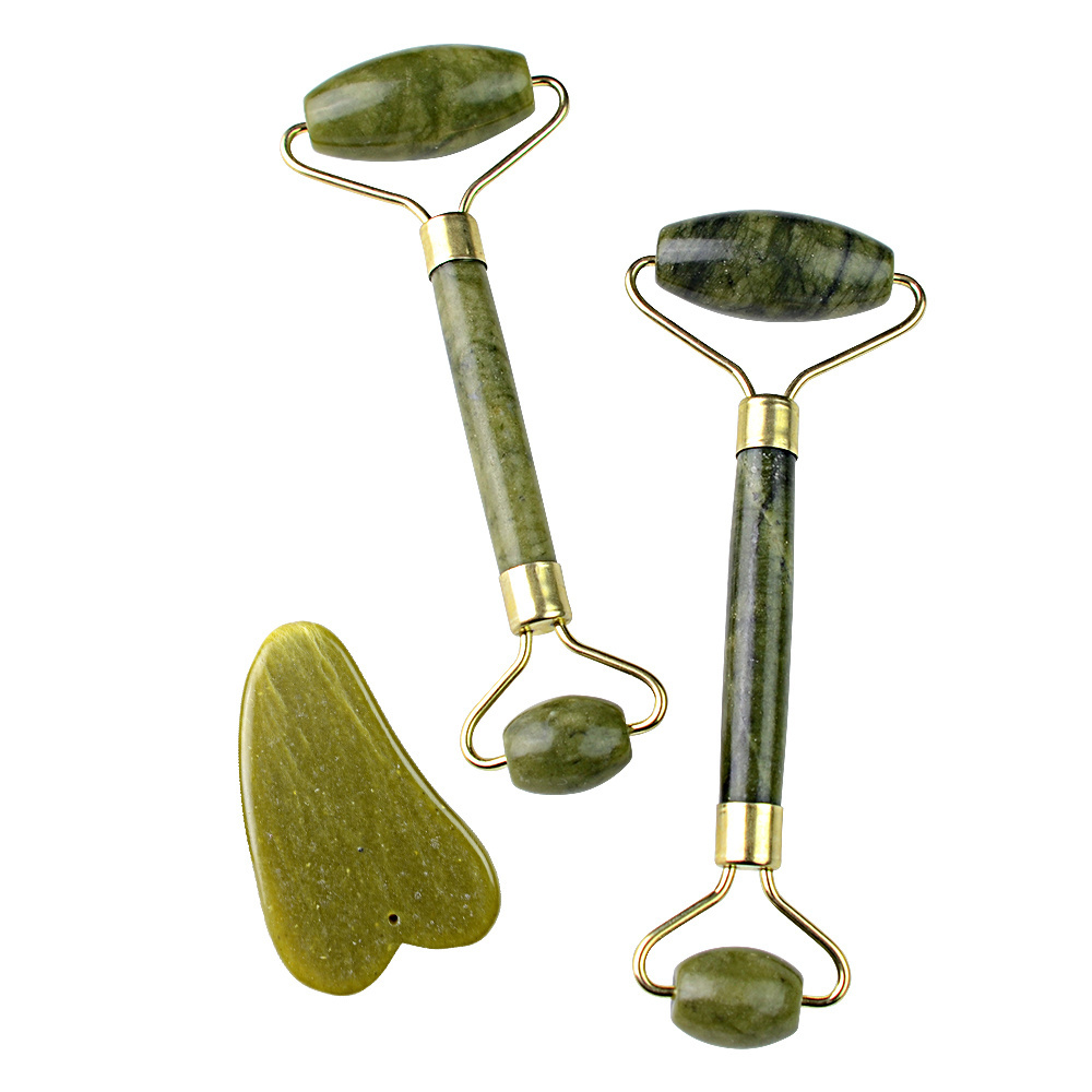 facial massage roller vibration natural xiuyan jade green stone facial massage roller jade gua sha roller