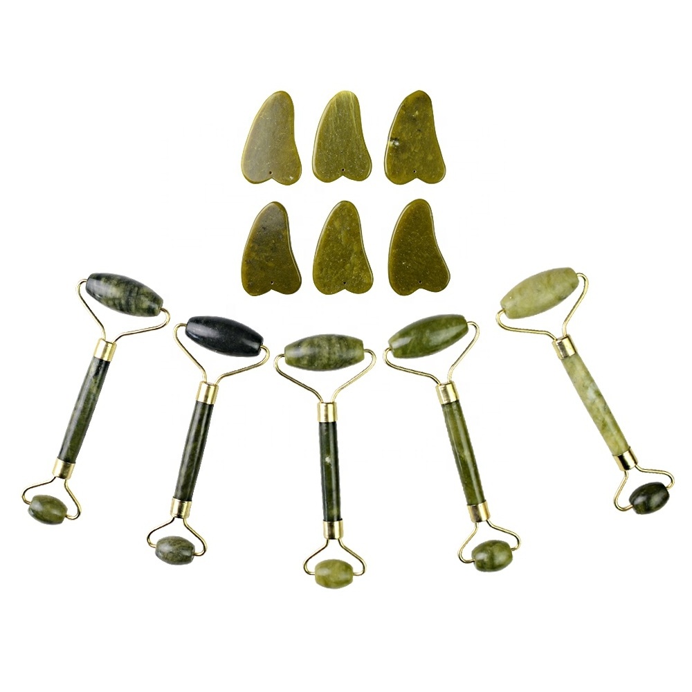 Dongguan Beauty skin care Gua Sha and roller Real Xiuyan Jade stone for facial eyes neck massager tool reduce wrinkles