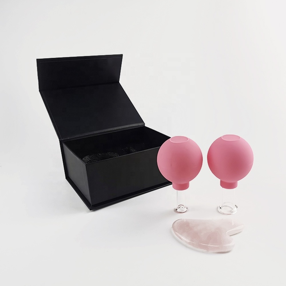 Dongguan factory 2 cupping set gua sha rose quartz vacuum cupping pink color facial massage gua sha face cupping