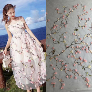 Fancy 3d flower embroidery tulle net lace fabric for dresses