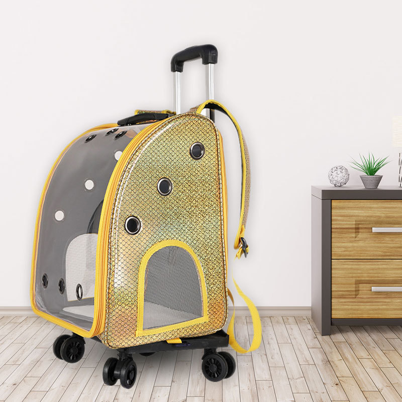 Custom dog carrier bag wheels luggage Pet carrier backpack trolley Outdoor large cat pet cages carriers