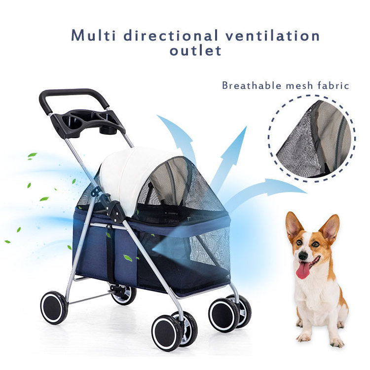 Luxury 4 wheels amazon Travel Pet Trolley Folding Pet Stroller Dog Carrier For Large And Medium Dogs