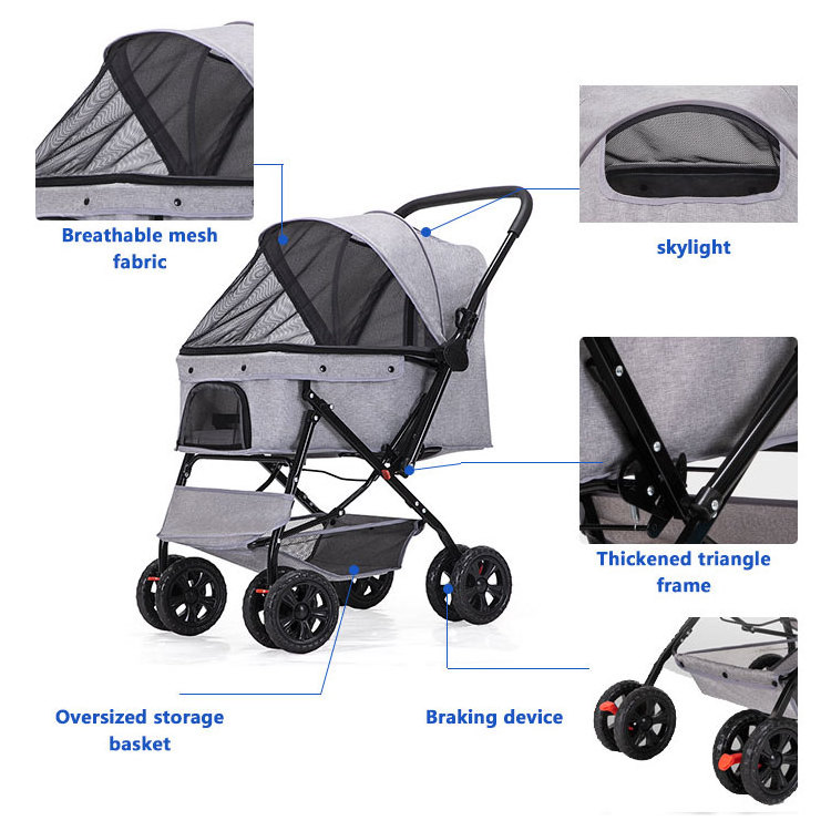 top seller luxury newly design 4 wheel hand push pet trolleys heavy duty not expensive large dog stroller