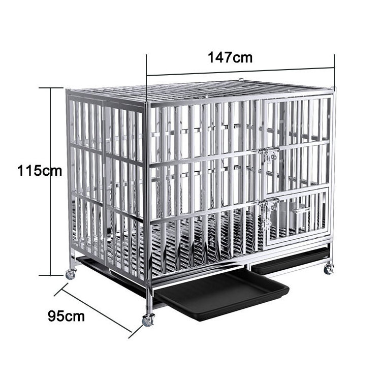 large foldable silver bully dog 43 inch collapsible two doors front and side stainless dog cages metal kennels