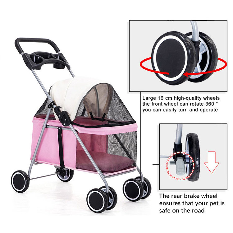 wholesale new design lightweight luxury folding pink four wheel pet smart large stroller for dog