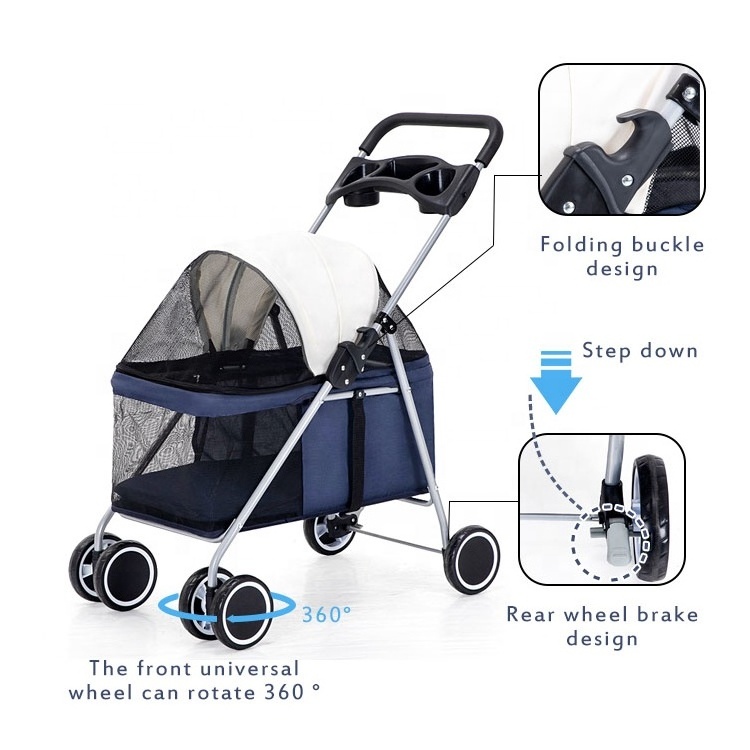 newly luxury design lightweight 4 wheel pet trolleys cat dog easy folding travel carrier carriage pet stroller