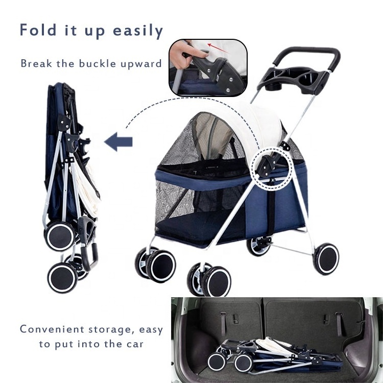 newly luxury design lightweight 4 wheel pet trolleys cat dog easy folding travel carrier carriage pet stroller