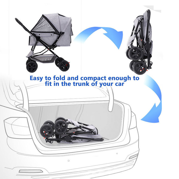 2022 newly design compact luxury folding cheap 4 wheel wagon jogger dog travel detachable pet stroller