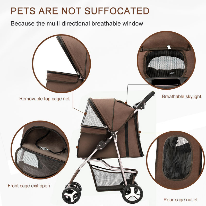 Luxury folding outdoor dog strollers pet trolley for sale twin pet stroller