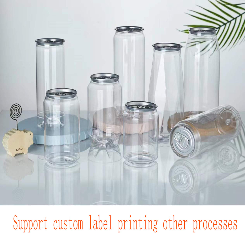 Clear Transparent PET Plastic 250 ml 330 ml 350 ml 500 ml 650 ml 700 ml easy open cans for juice soda beer coffee packaging