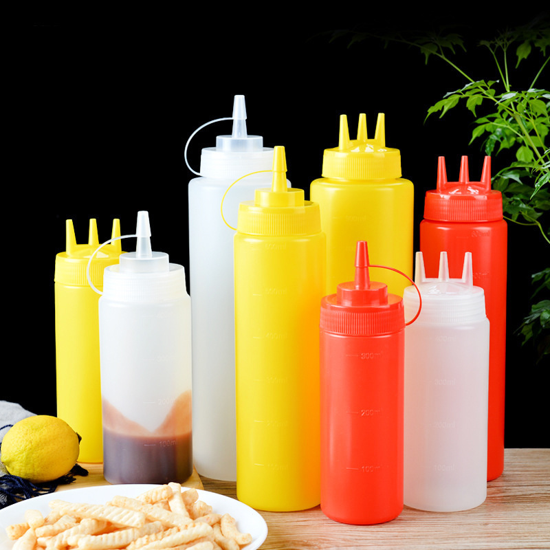 12oz 16oz 24oz 36oz hot Condiment Dispenser BBQ Triple Tip Salad Dressing Ketchup Bottles Plastic Squeeze Sauce bottle