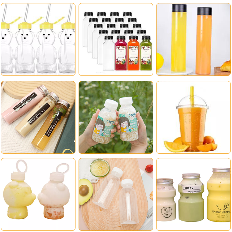 Food Grade Square Beverage Bottle Clear Plastic PET 100ml 250ml 350ml 500ml Square Juice Water Bottle With Lid